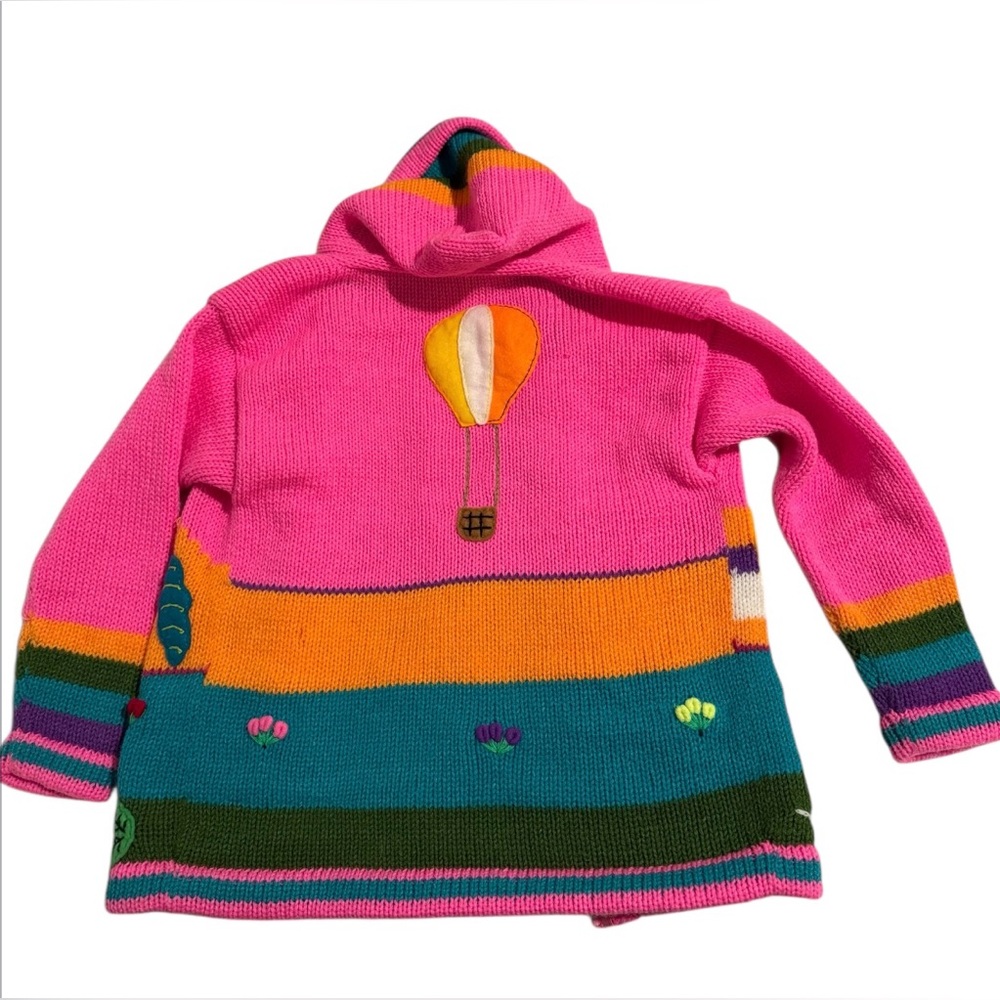 Happy Llama Hand - Knitted Girls Unicorn Hoodie β’ Pink β’ Pre-Loved - Picture 2 of 7